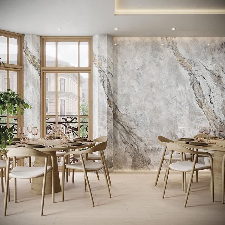 Le nuove collezioni in gres porcelanato tecnico colorato in massa, dall’estetica raffinata, si ispirano all’aspetto del marmo con venature pronunciate per donare carattere e personalità agli ambienti.
